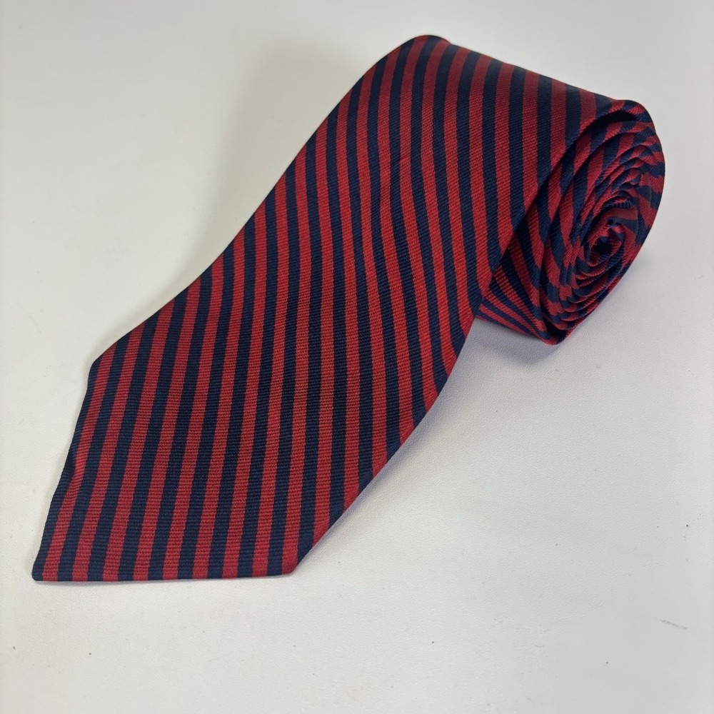 Ralph Lauren LRL Repp Tie‎ Mens Silk Red Blue Thin Striped 3.75" Vintage